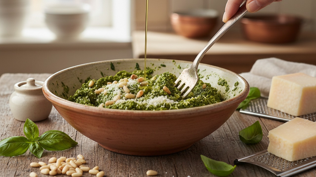 Build the pesto by hand