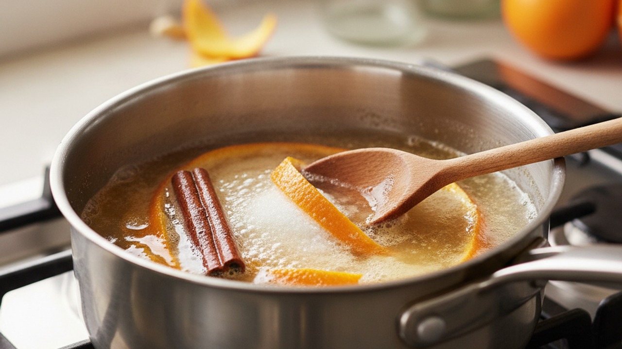 Make the spiced orange simple syrup