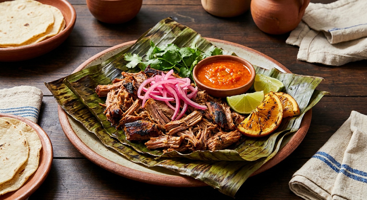 Grilled Banana-Leaf Cochinita Pibil (Charred-Orange Pork) with Pickled Red Onions