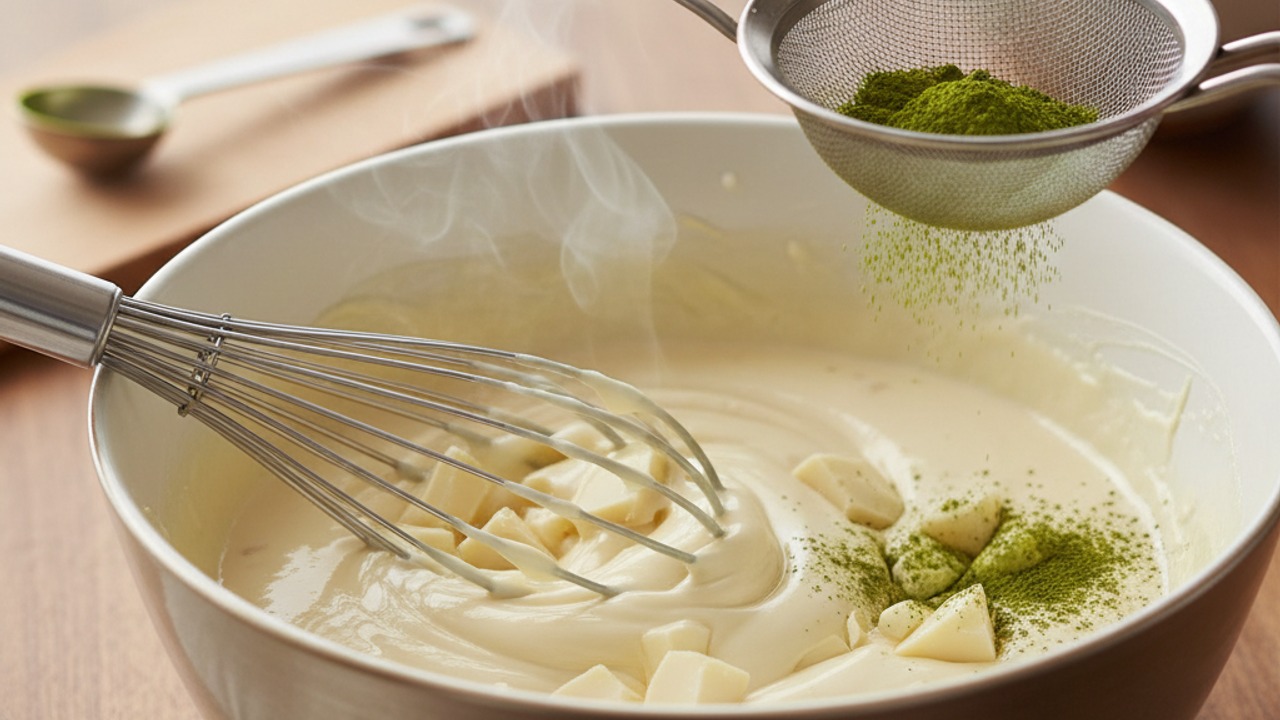 Prepare the white chocolate matcha ganache