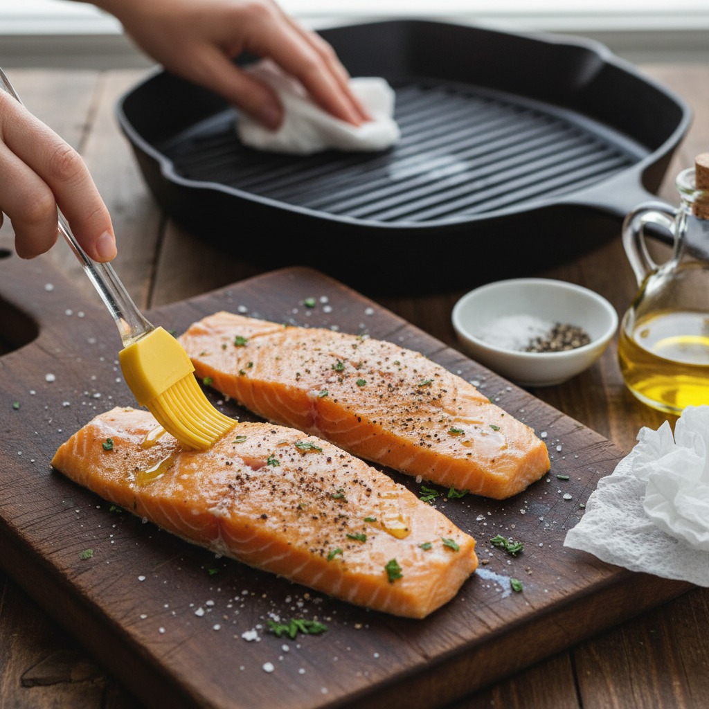 Season and oil the fish