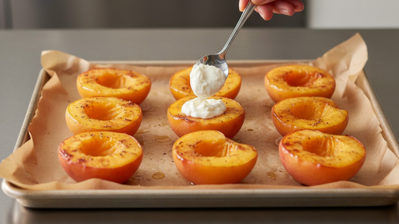 Fill the peach halves
