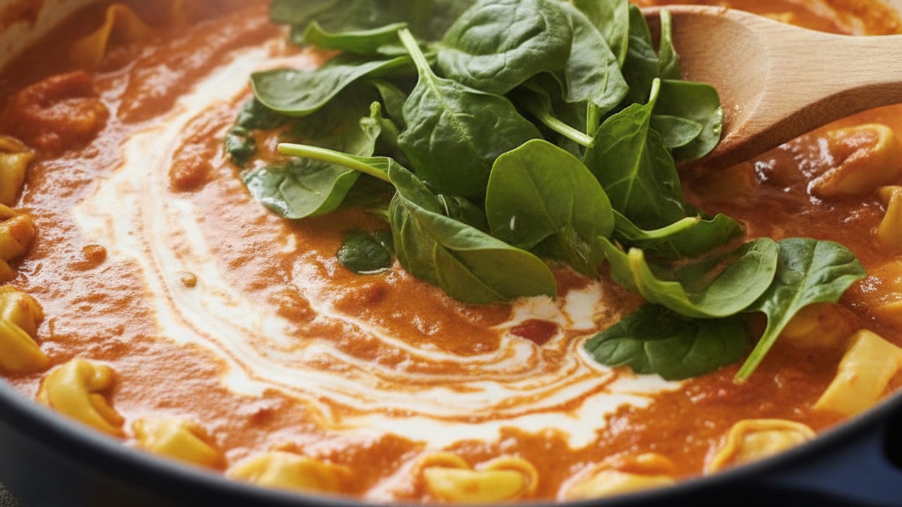 Finish with cream and spinach