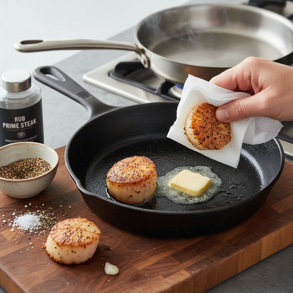 Prepare and sear the scallops