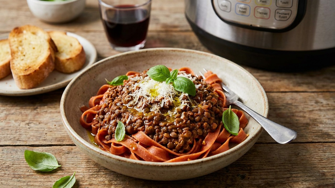 Instant Pot High-Protein Lentil Bolognese with Red Lentil Pasta