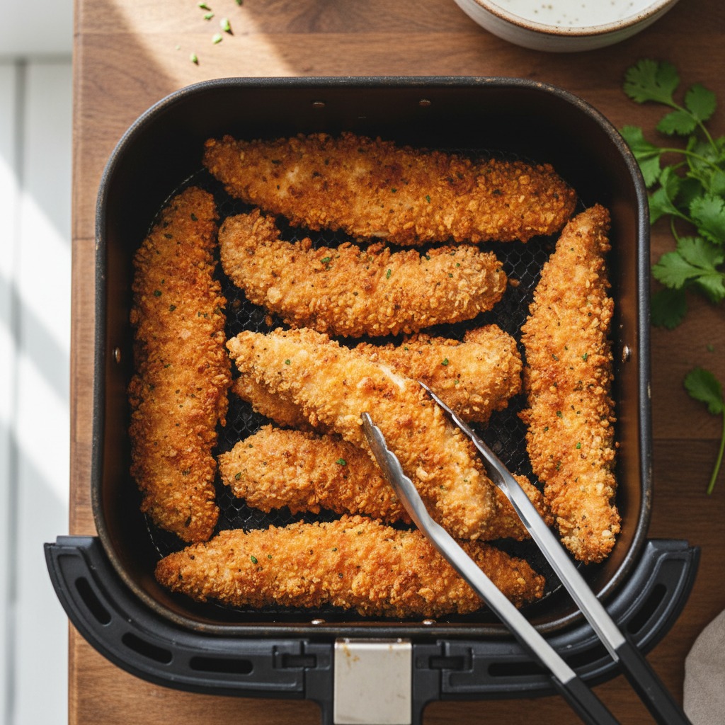 Air-fry the chicken until golden