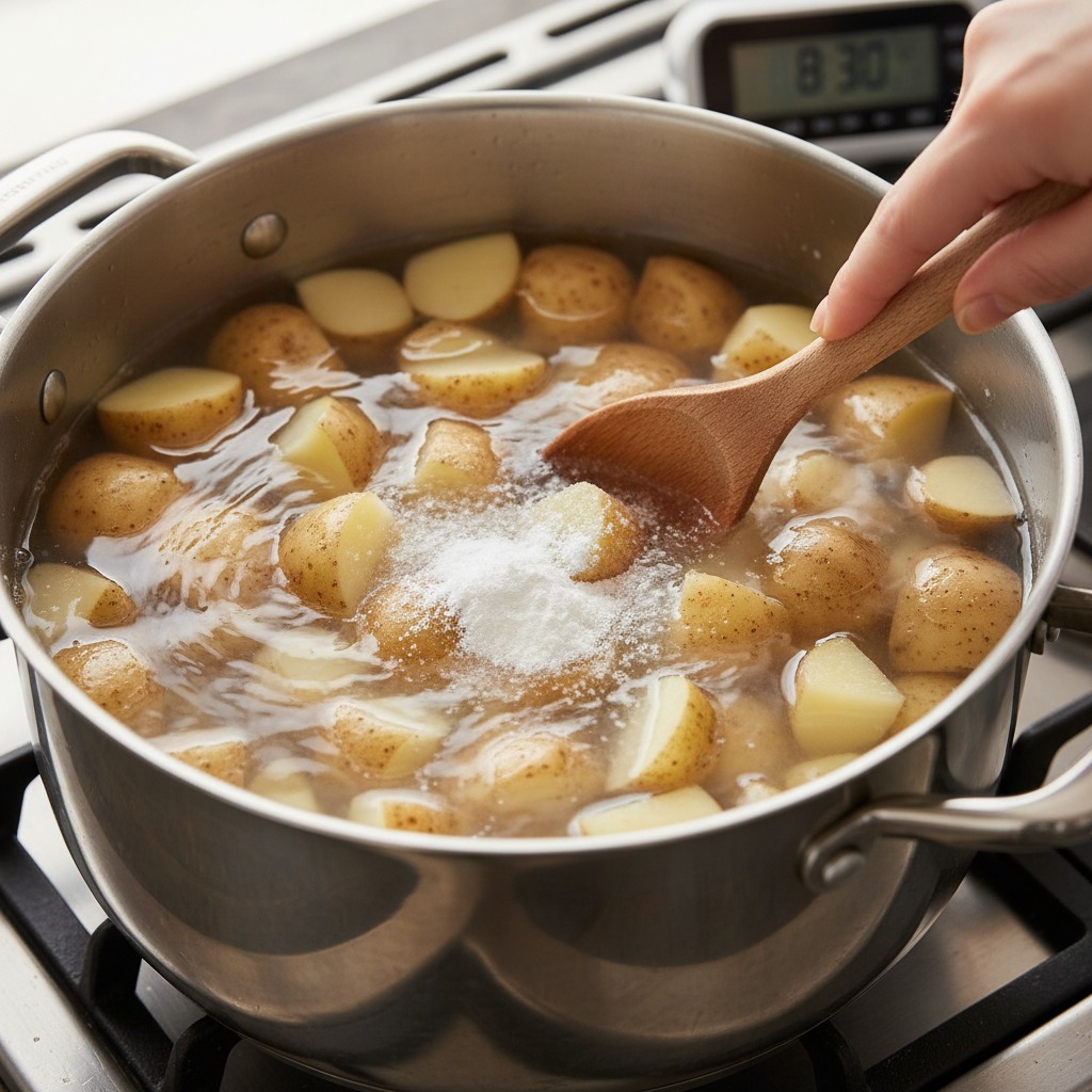 Cut and parboil the potatoes