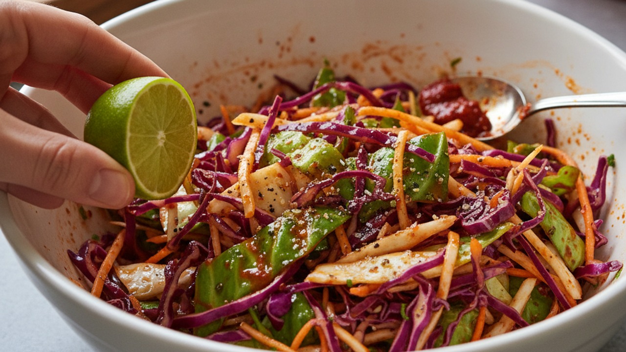 Make the gochujang sesame-lime slaw