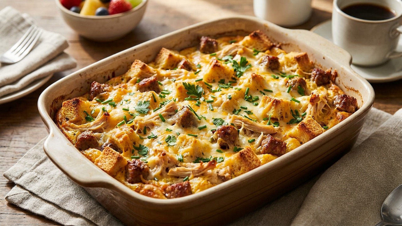 Breakfast Chicken and Sausage Strata — Savory Casserole for Brunch