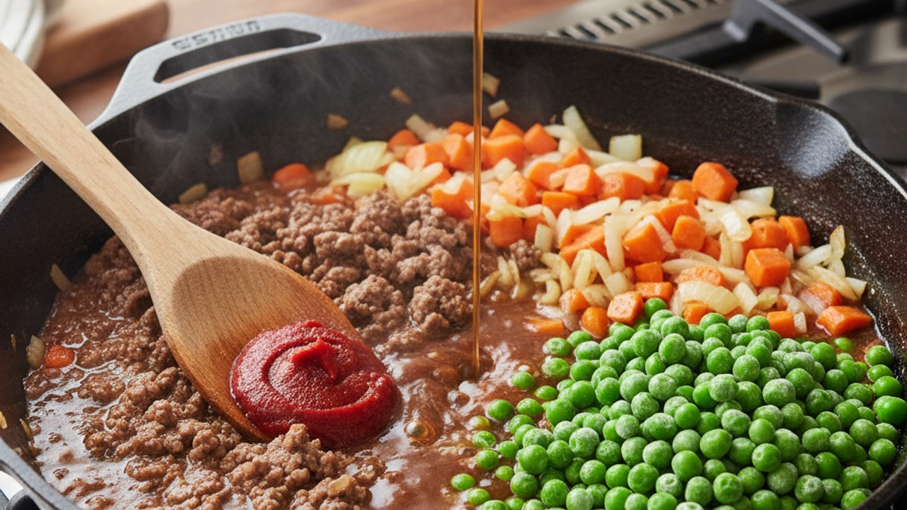 Prepare the beef and vegetable filling