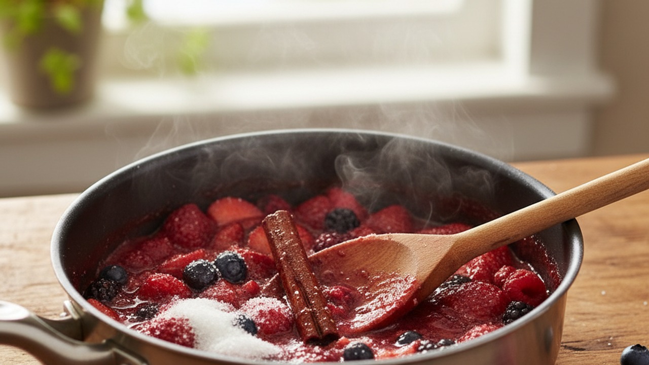 Cook berries with sugar and spice