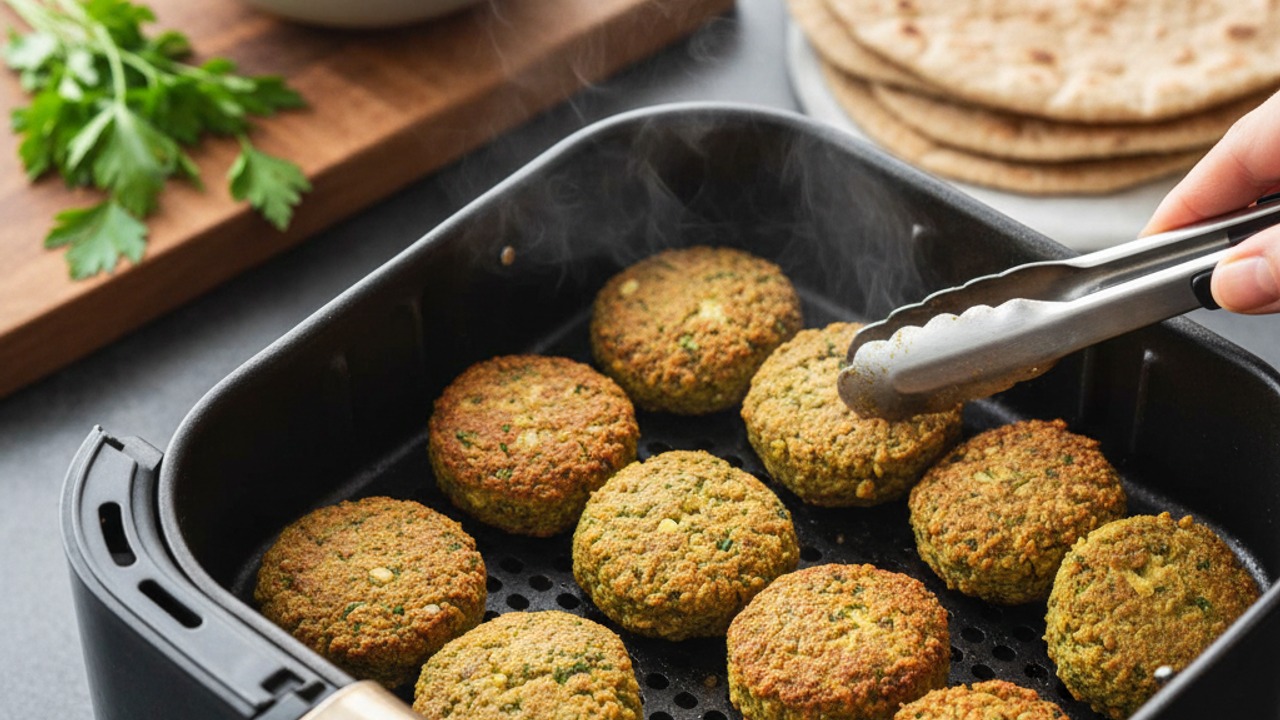Shape and air-fry the falafel