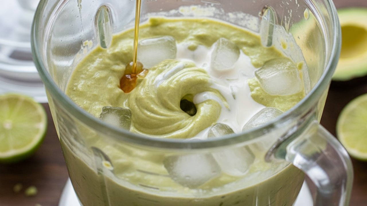 Sweeten, add cream and ice, then blend