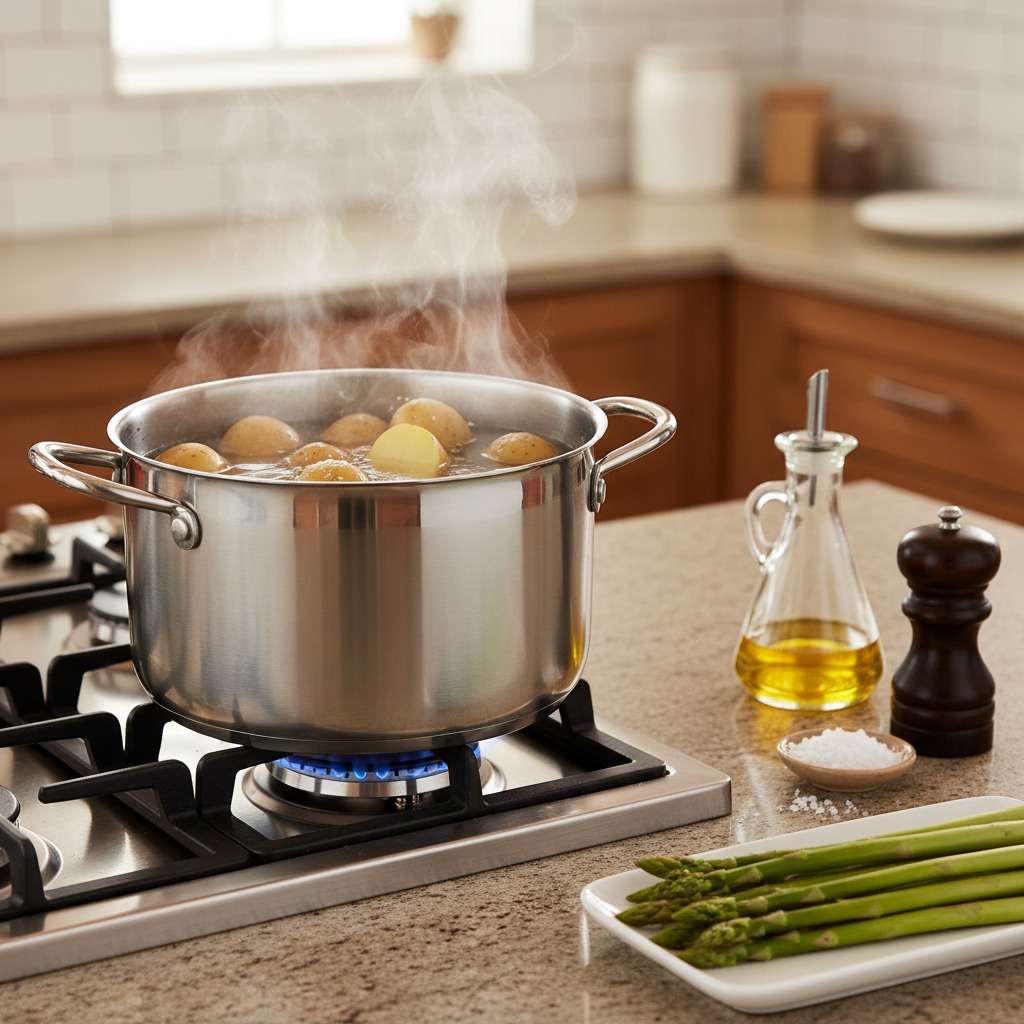 Prep the potatoes and asparagus