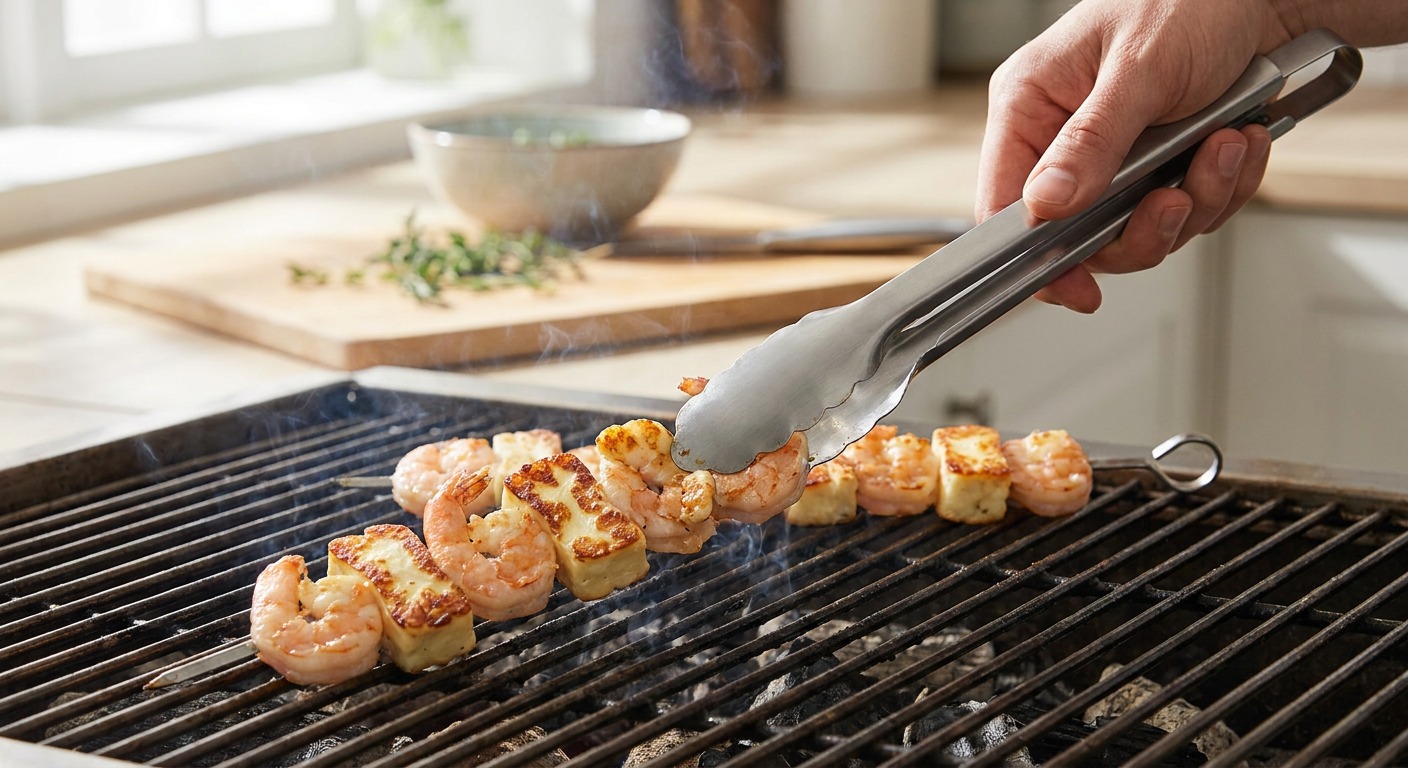 Grill until shrimp is opaque and halloumi is golden