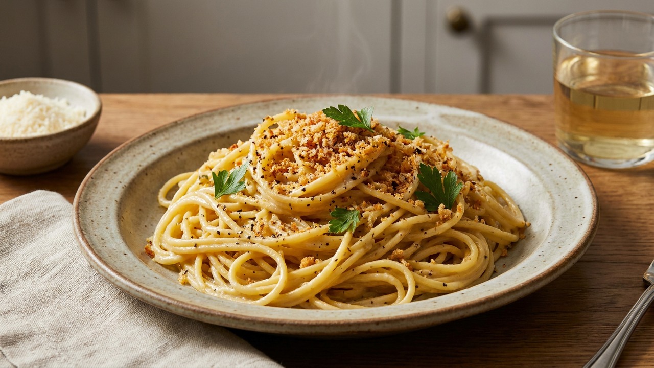 One-Pot Cacio e Pepe with Brown Butter Breadcrumbs (Weeknight Comfort)