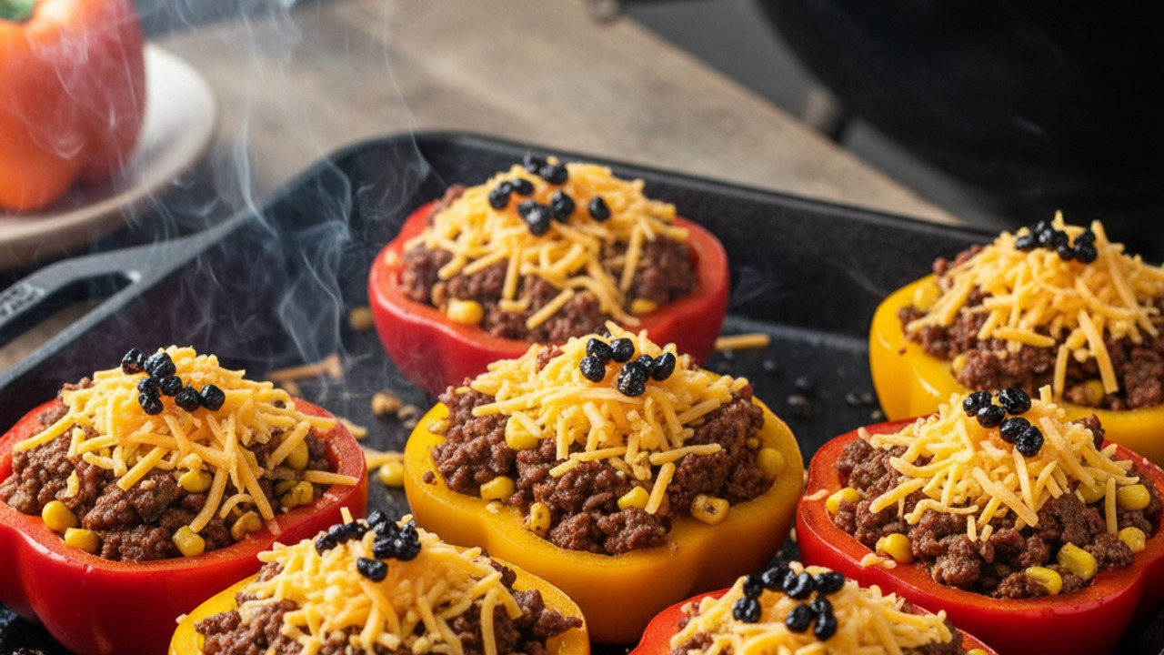 Stuff peppers and smoke until tender