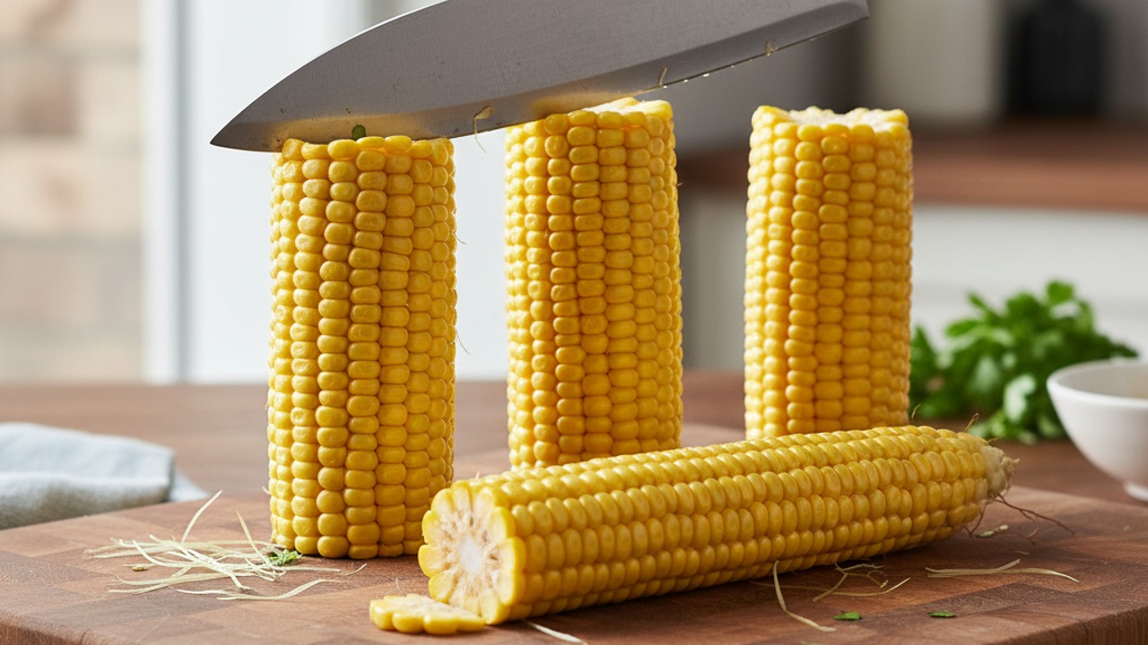 Cut corn into ribs