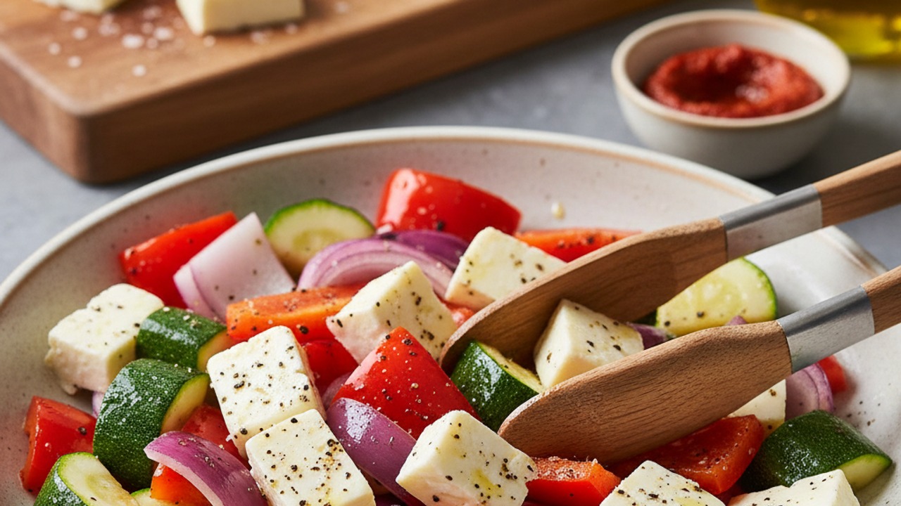 Prep and oil the halloumi and vegetables