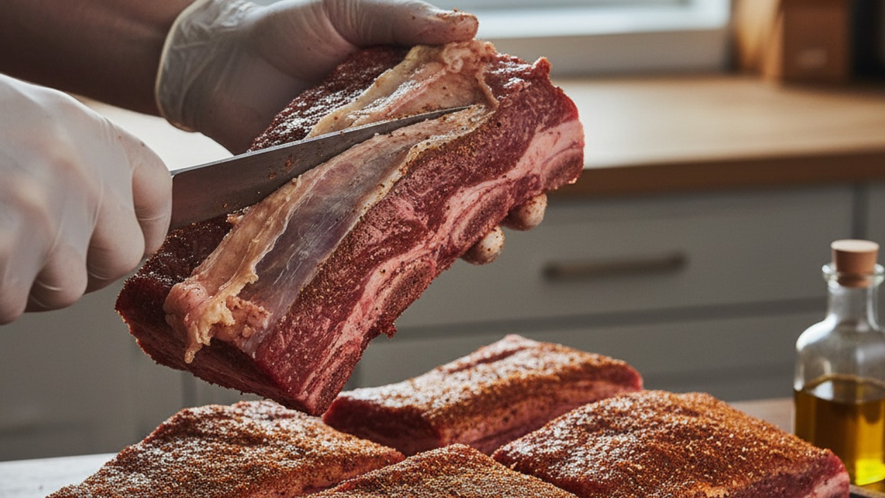 Trim and rub the short ribs
