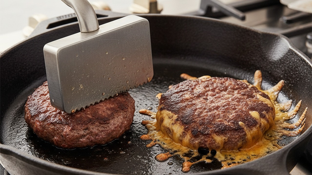 Smash, sear, and build the cheese skirt