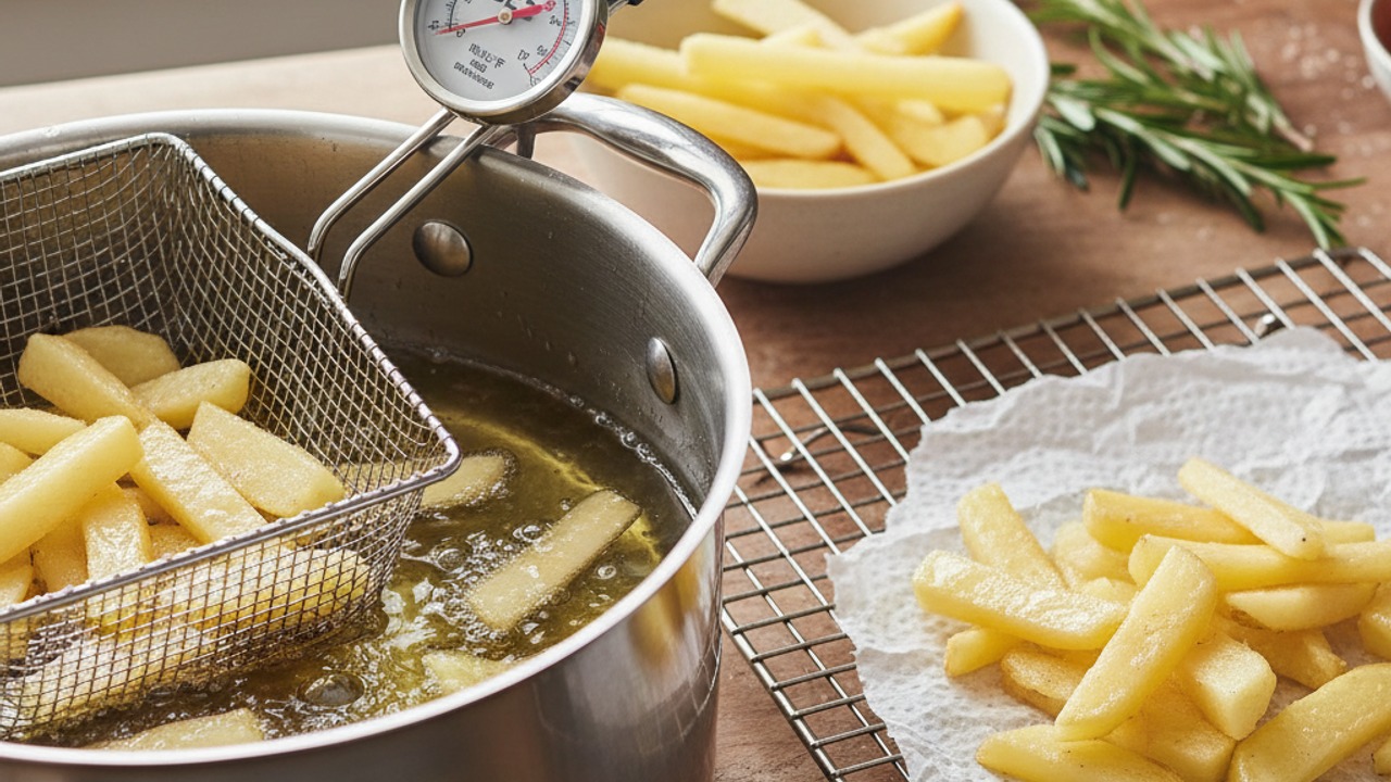 First fry the chips (low temp)