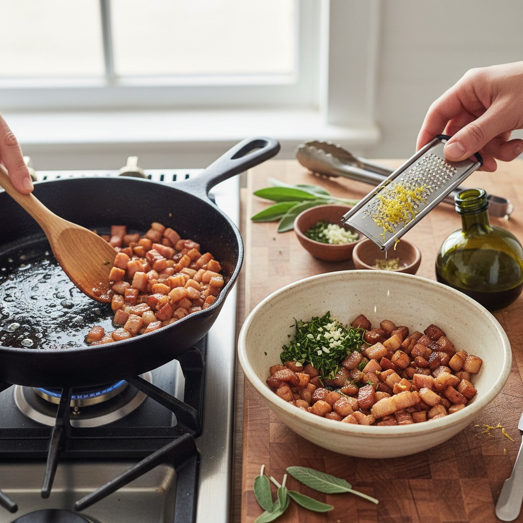 Make the sage–pancetta herb filling