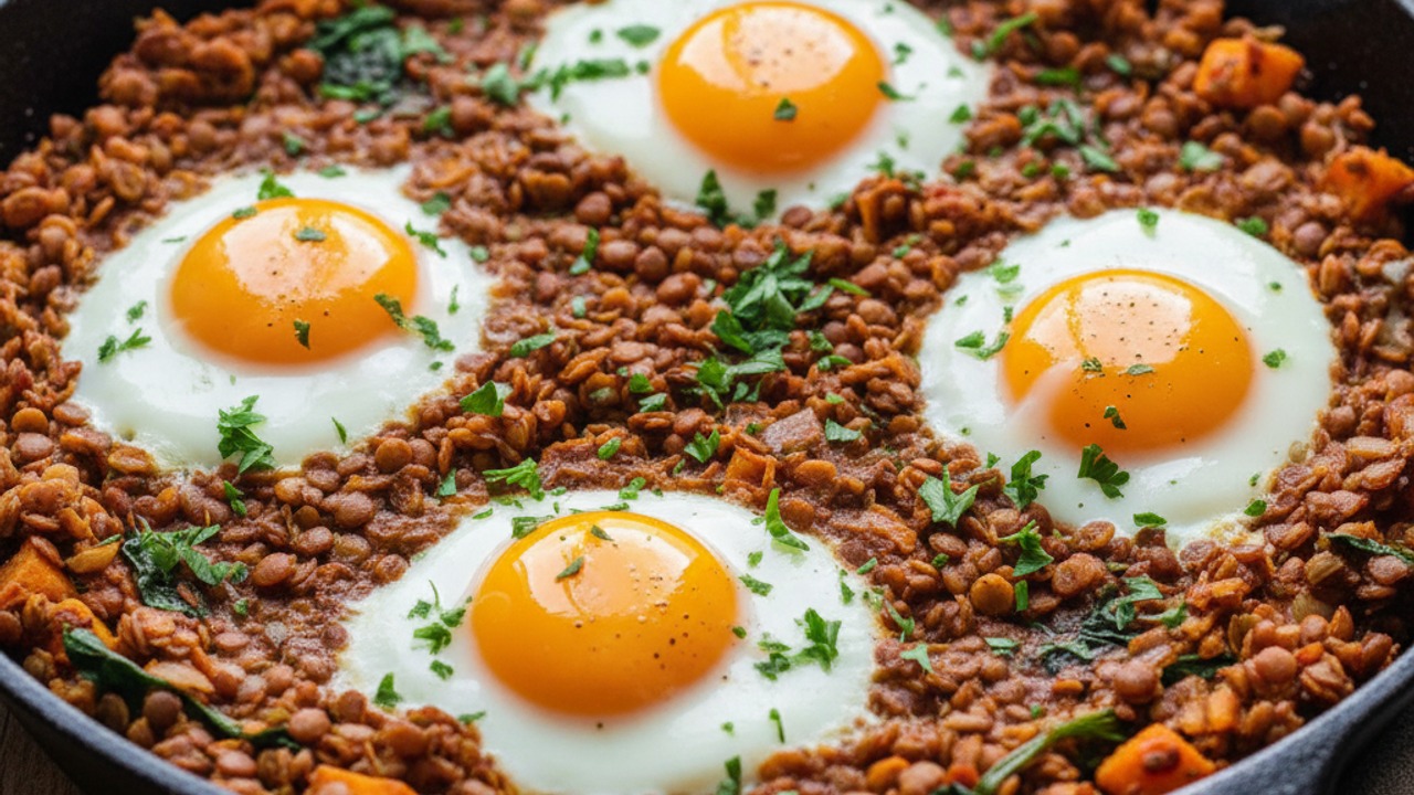 Cook eggs and garnish to serve