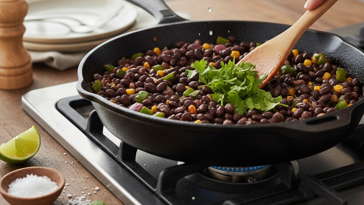 Finish with beans, lime and cilantro