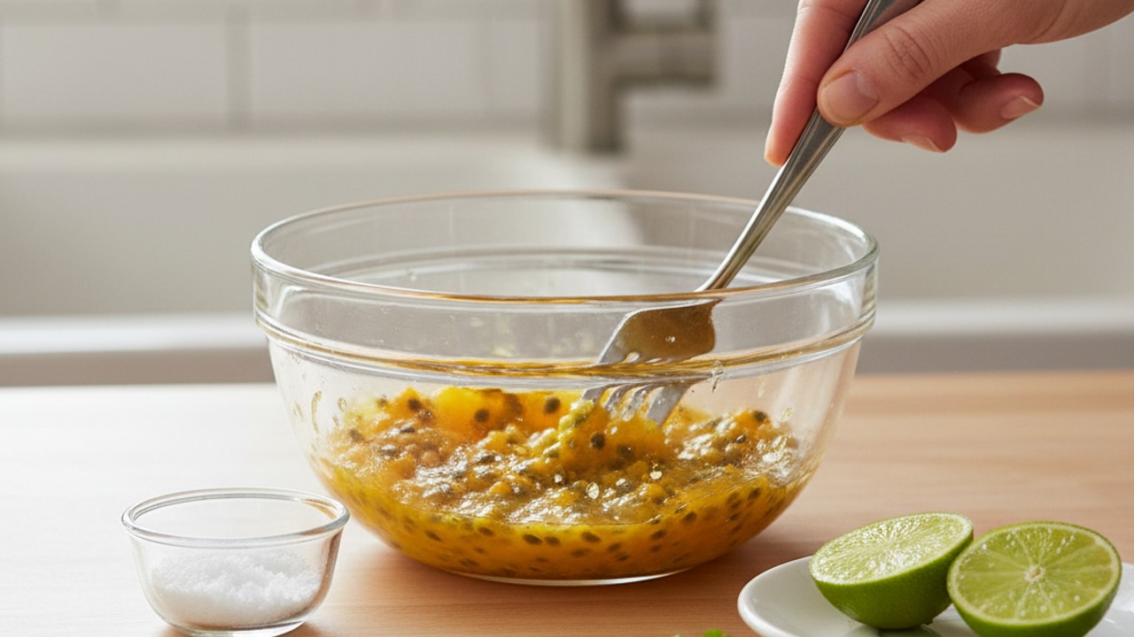 Prepare the muddled passion‑fruit and cilantro salsa (make‑ahead tip)