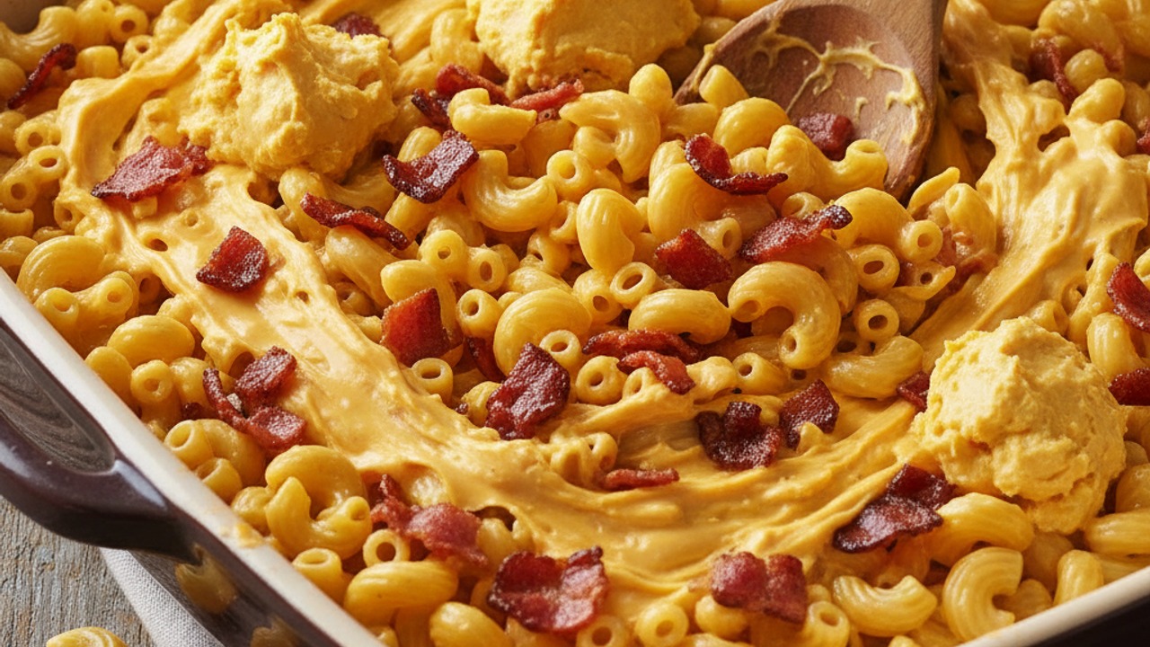 Combine pasta, bacon, and sauce