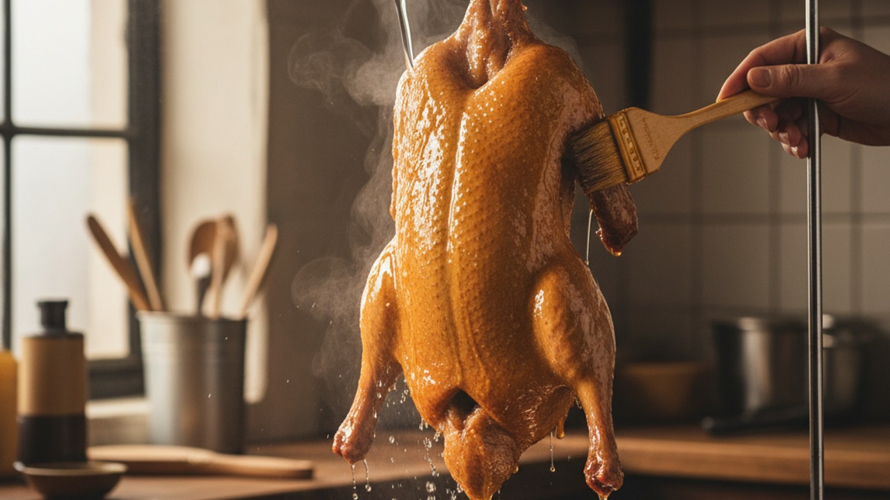 Scald, glaze and air-dry the skin