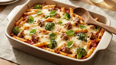 Cheesy Baked Penne with Italian Sausage and Broccoli