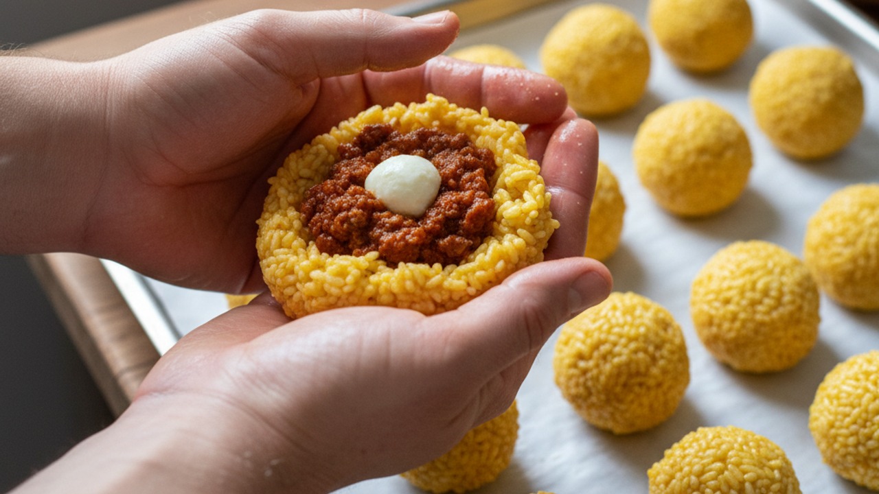 Shape and fill the arancini