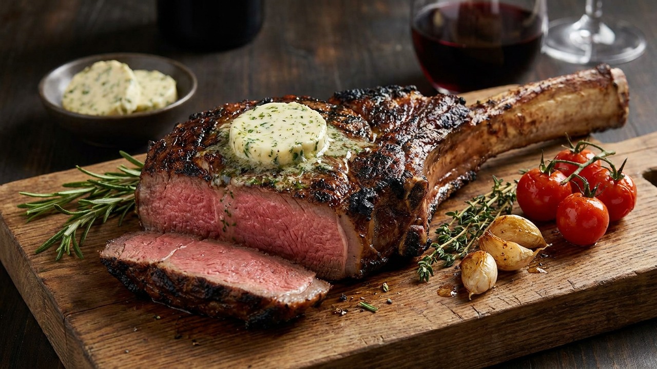 Grilled Steakhouse Tomahawk with Compound Herb Butter