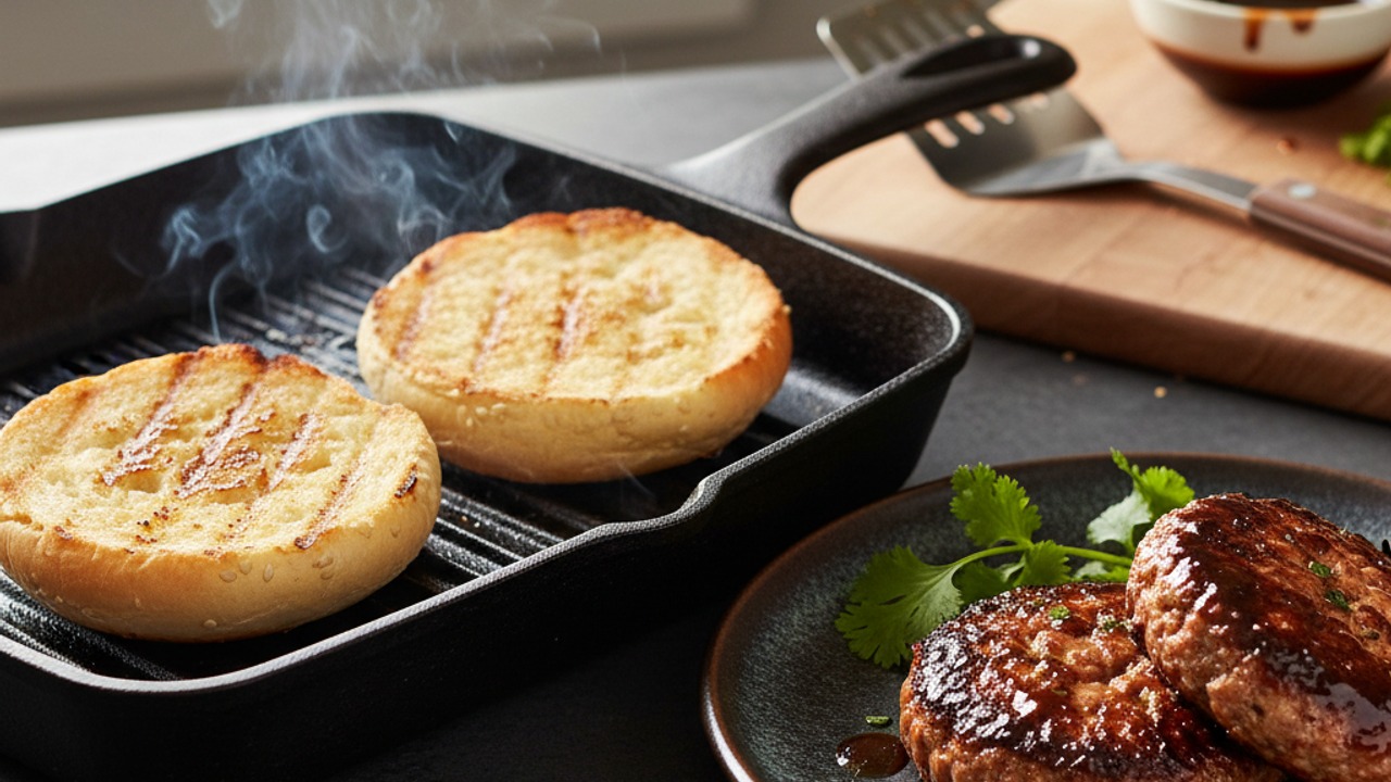 Toast buns and rest the patties