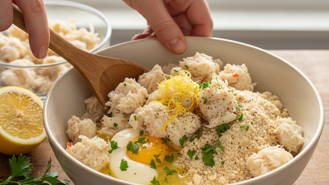 Mix the crab cake base