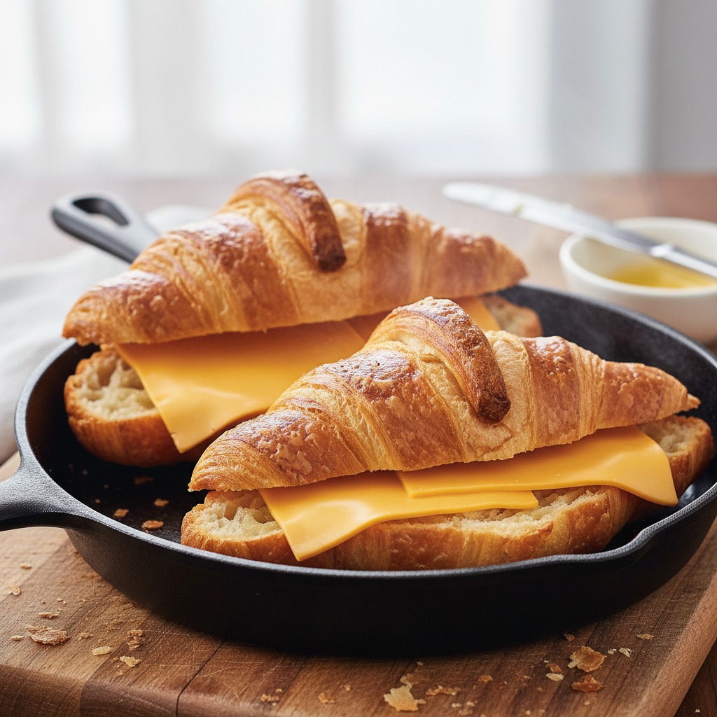 Toast croissants and melt the cheese