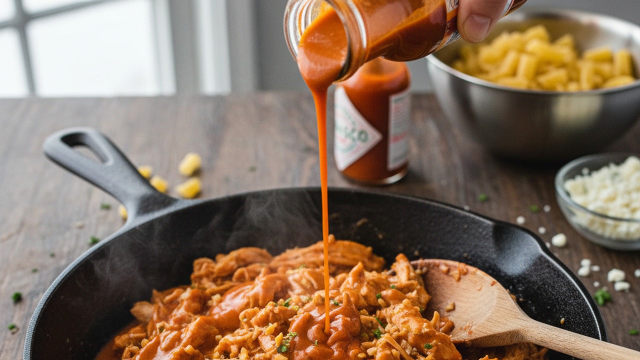 Combine chicken with buffalo sauce