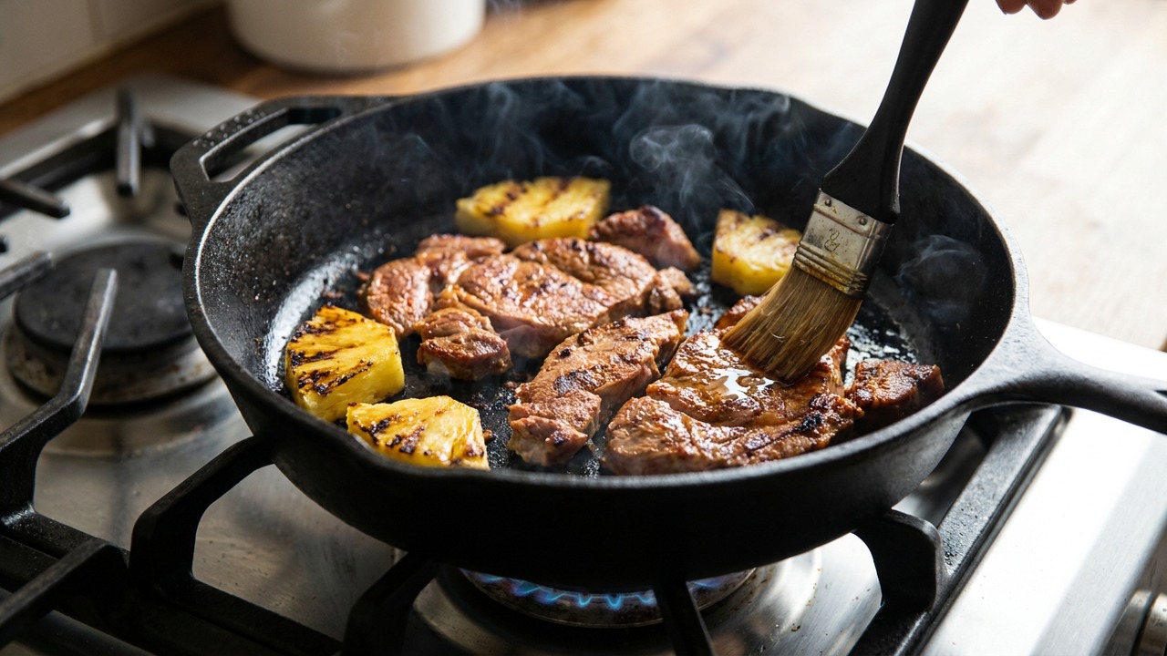 Cook pork and pineapple