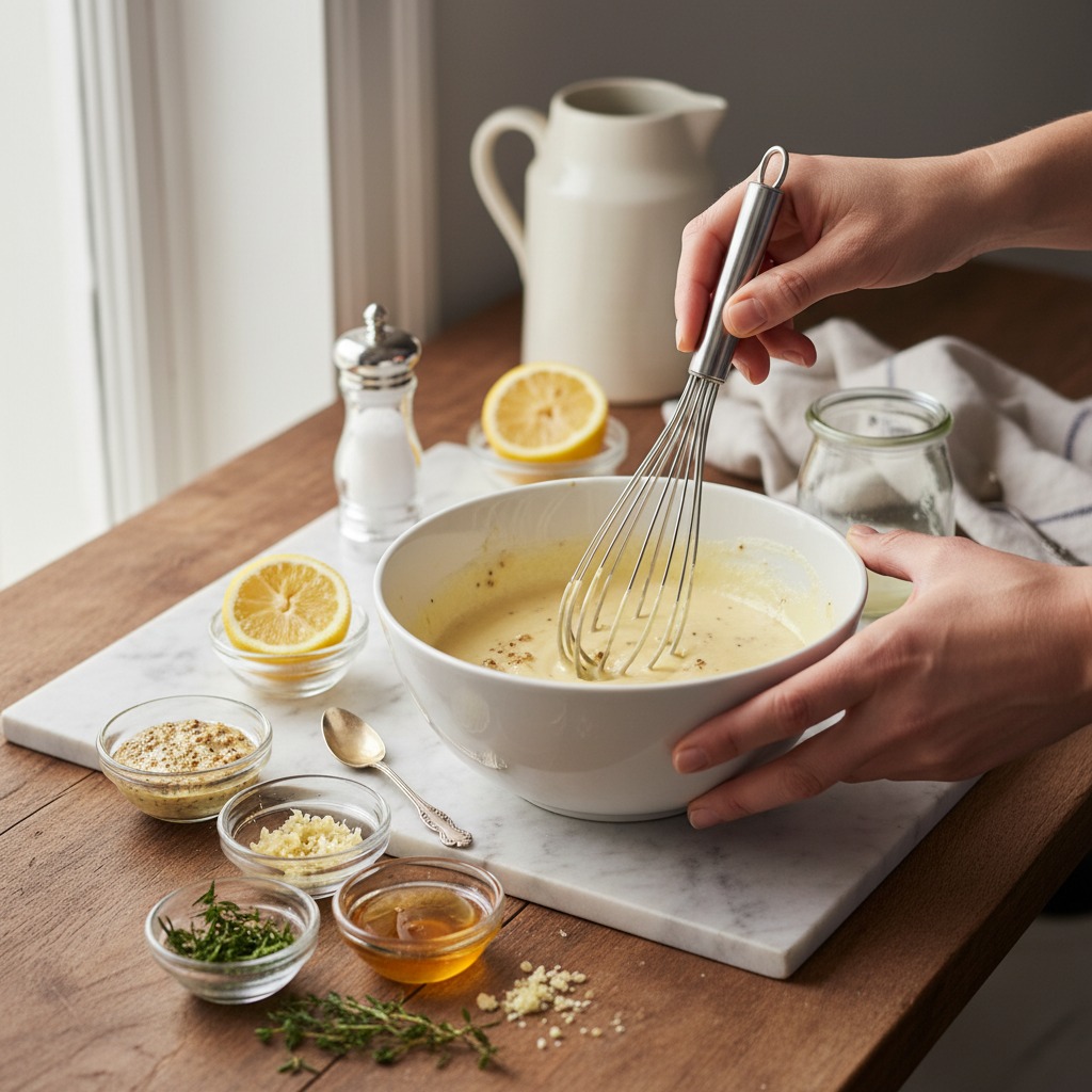Whisk lemon–Dijon glaze