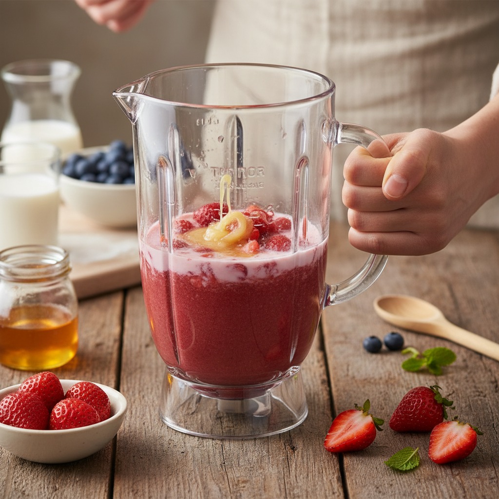 Make the strawberry puree (red layer)