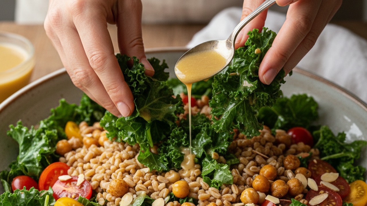 Massage kale and combine salad