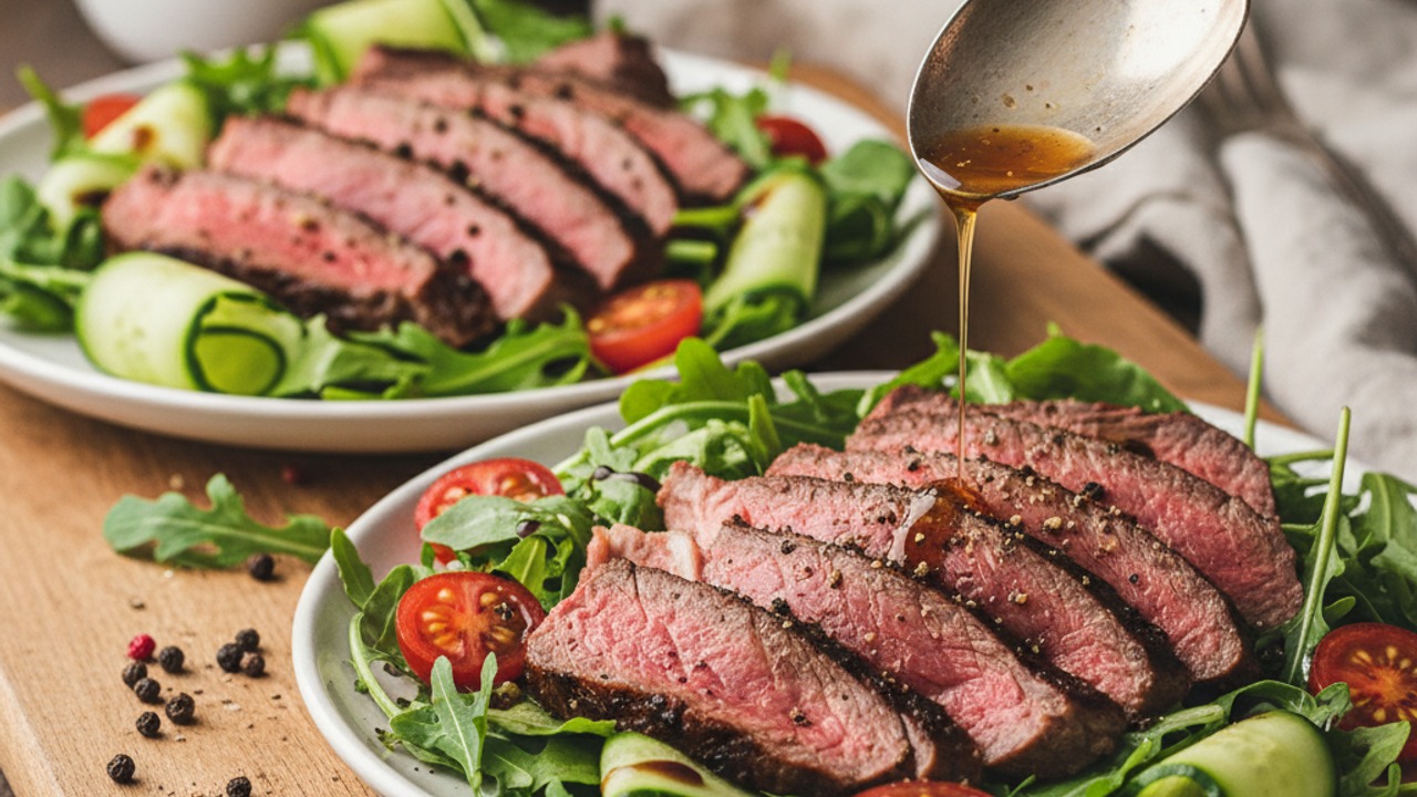 Slice the steak and serve