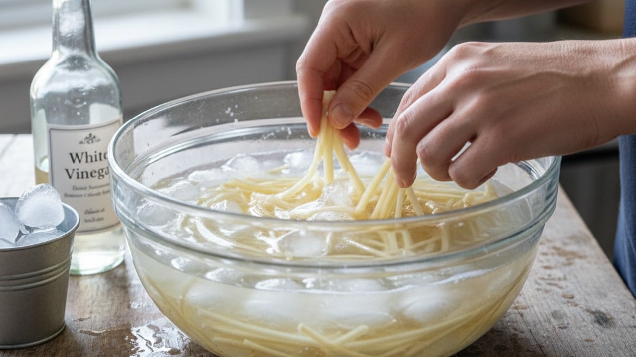 Cold-water soak to remove starch and chill