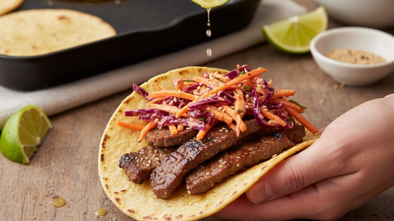 Warm tortillas and assemble tacos
