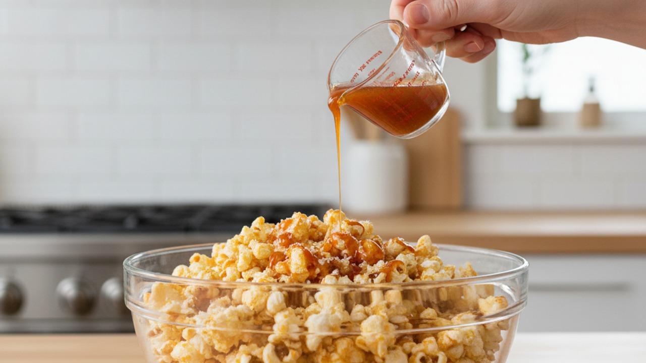 Toss popcorn with glaze and salt