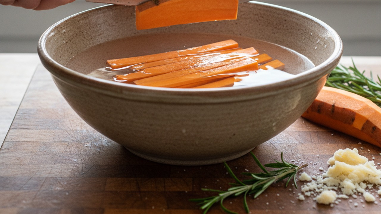 Cut and soak the sweet potatoes