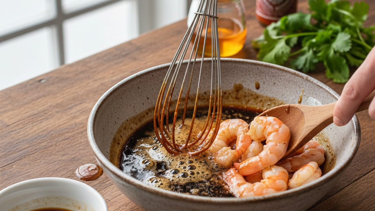 Make the marinade and marinate the shrimp