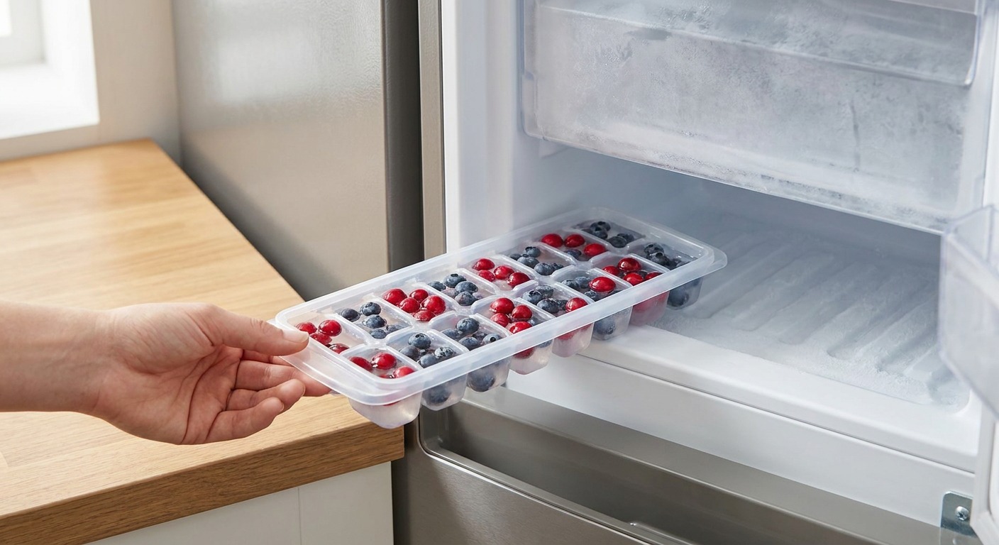 Freeze cranberry & blueberry ice cubes